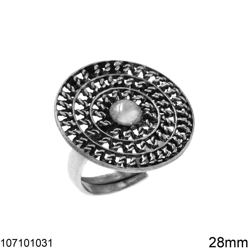 Δαχτυλίδι Ασημένιο 925 Δίσκος Δαντελέ 28mm, Οξυντέ
