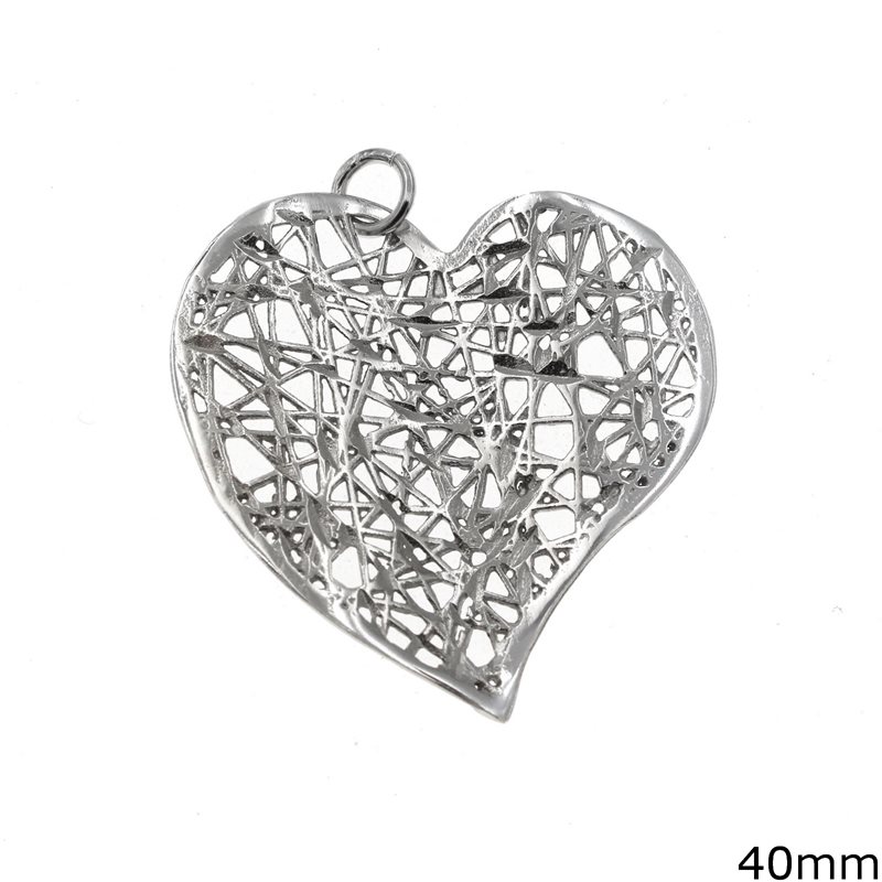 Silver 925 Lacy Pendant Wavy Heart 40mm