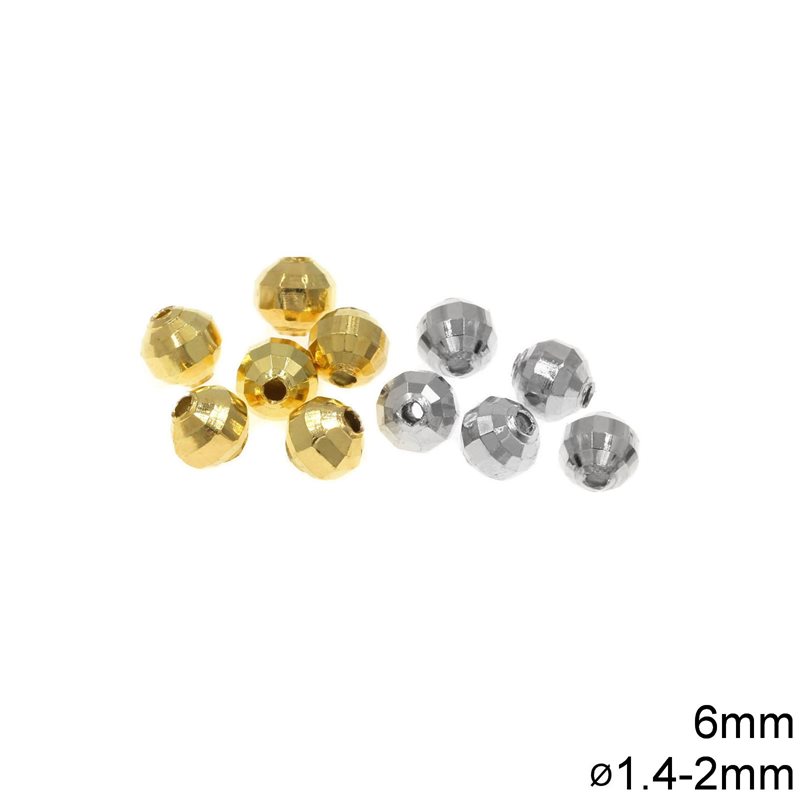 Brass Faceted Bead 6mm with 1.4-2mm Hole