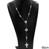 Stainless Steel Rosary Necklace with Hearts, Four-leaf Clovers & Cross 60cm