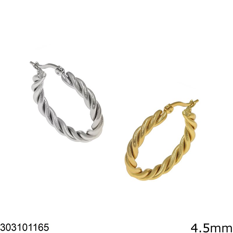 Stainless Steel Twisted Wire Hoop Earrings 4.5mm 