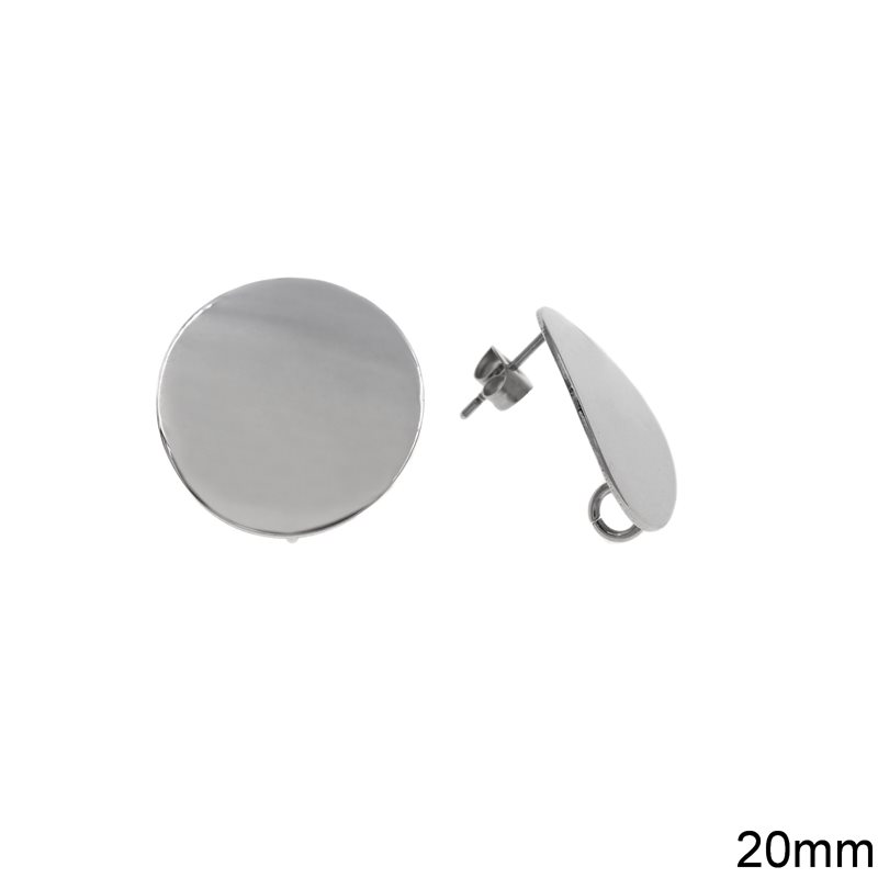Stainless Steel Round Earring Stud with Ring 20mm