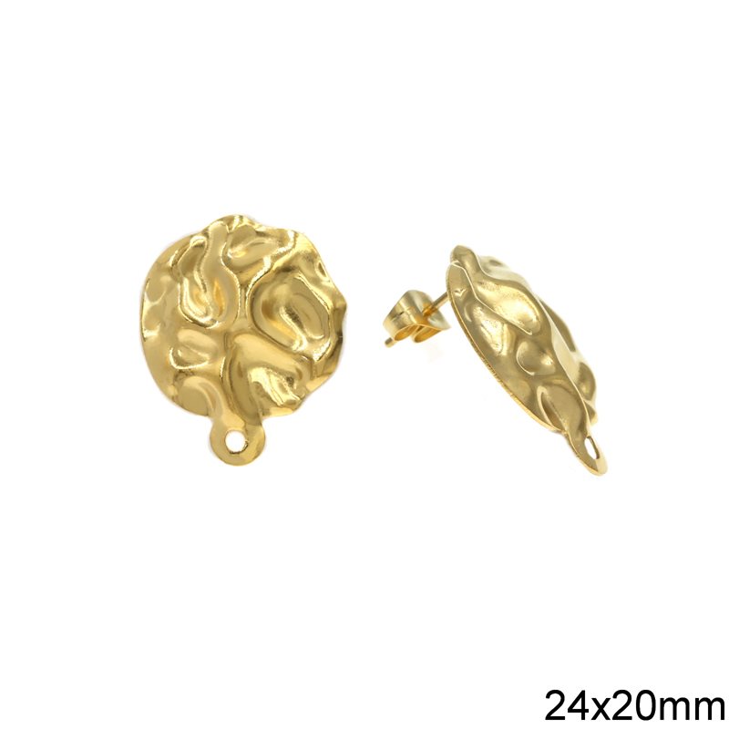 Stainless Steel Embossed Earring Stud with Ring 24x20mm