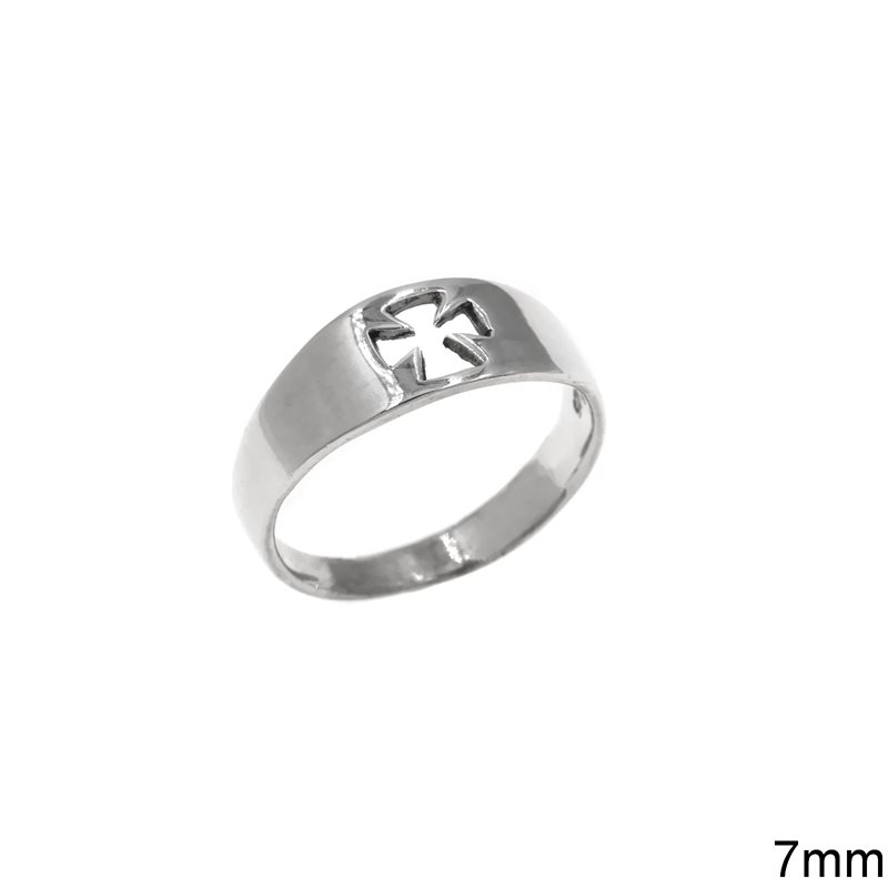 Silver 925 Ring with Cross 7mm