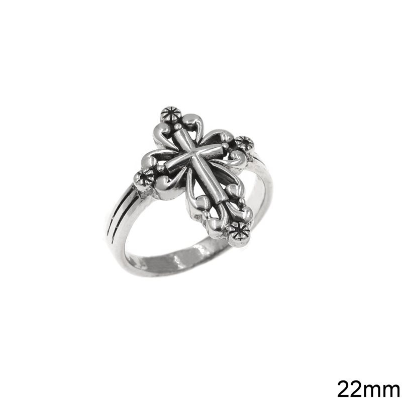 Silver 925 Ring with Cross 22mm, Oxidised 