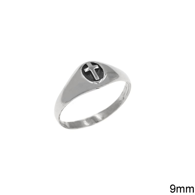Silver 925 Ring with Cross 9mm