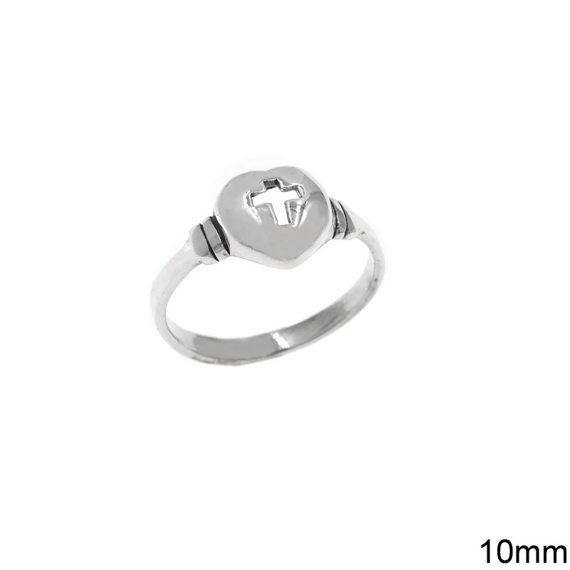 Δαχτυλίδι Ασημένιο 925 Καρδιά με Σταυρό 10mm