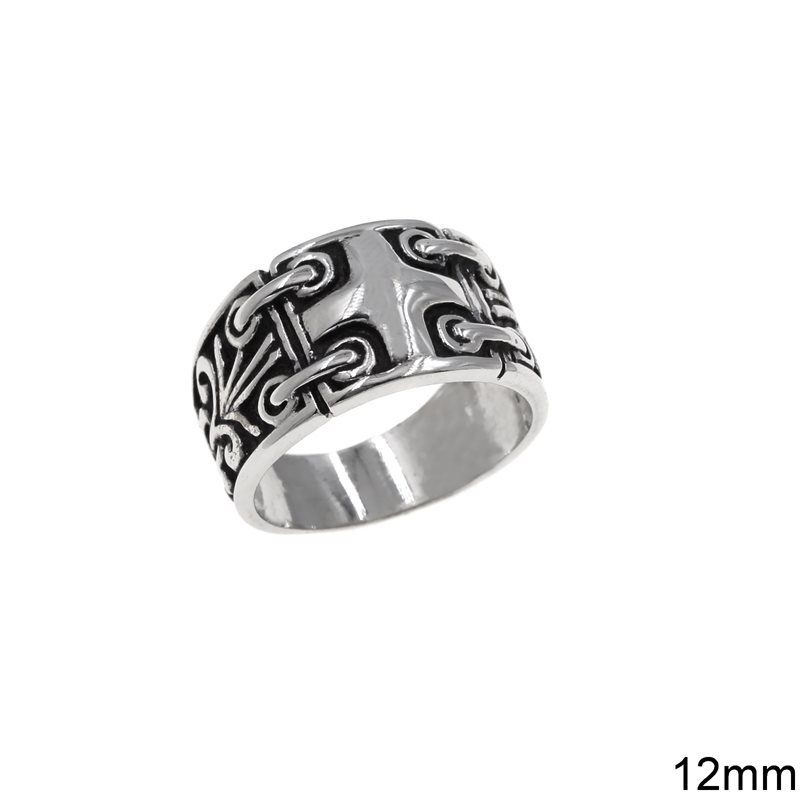 Silver 925 Ring with Cross 12mm, Oxidised 
