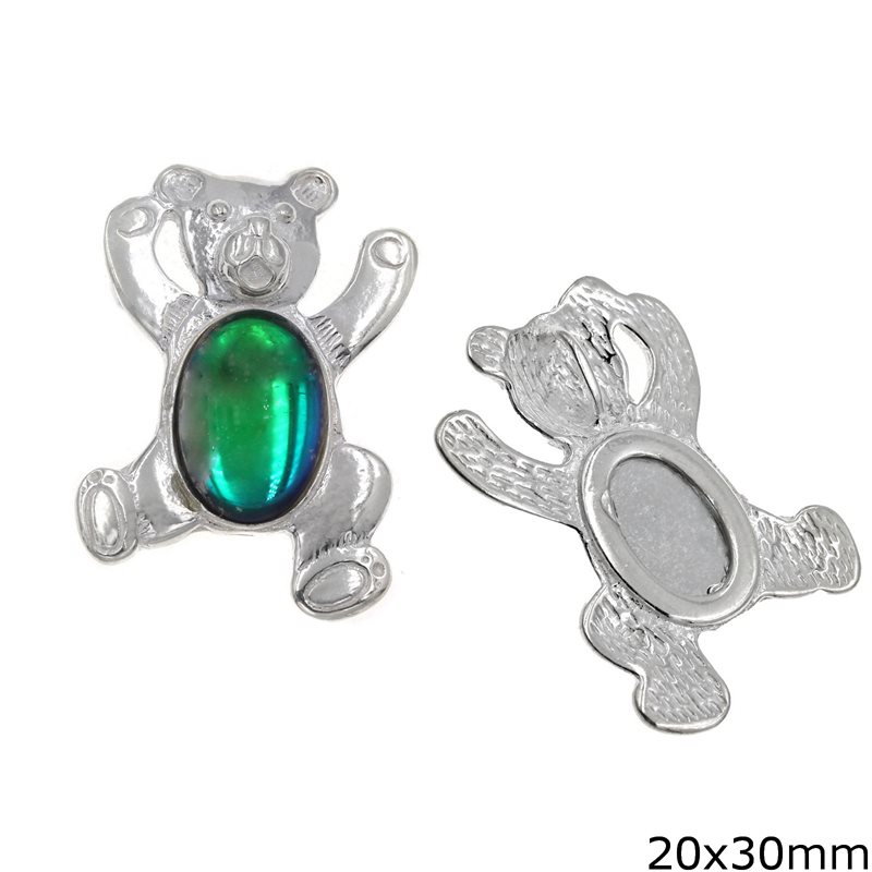Silver 925 Pendant Bear with Oval Stone 20x30mm