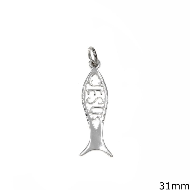 Silver 925 Pendant Outline Style Fish JESUS 31mm