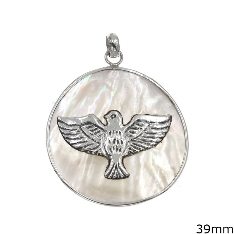 Siver 925 Pendant Disk with Mop-shell and Eagle 39mm