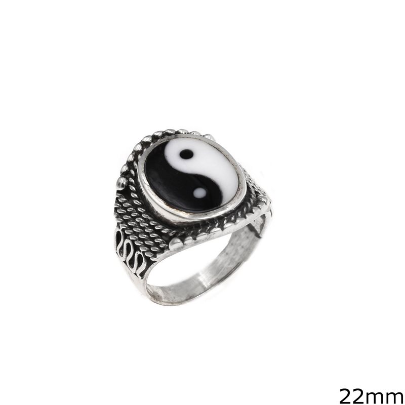 Silver 925 Ring Yin Yang Oval 15-17mm