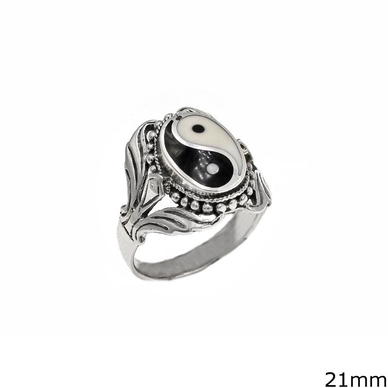 Silver 925 Ring Yin Yang Oval 11x15mm