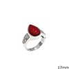 Silver 925 Pearshaped Ring with Semi Precious Coral Stone 17mm