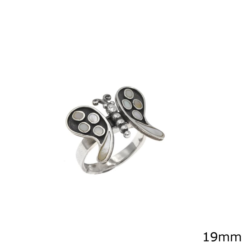 Silver 925 Ring Butterfly with Onyx 19mm