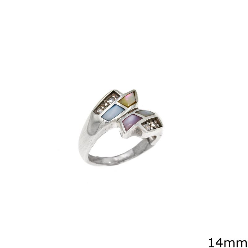 Silver 925 Ring with Mop-shell and Zircon 14mm