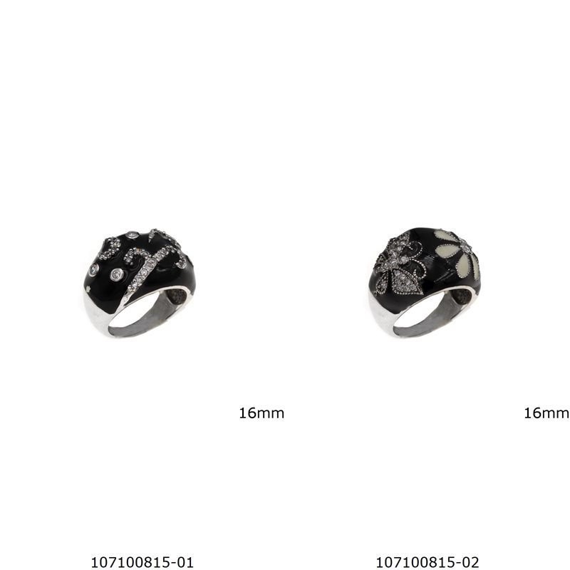 Δαχτυλίδι Ασημένιο 925 Θόλος με Ζιργκόν και Σμάλτο 16mm