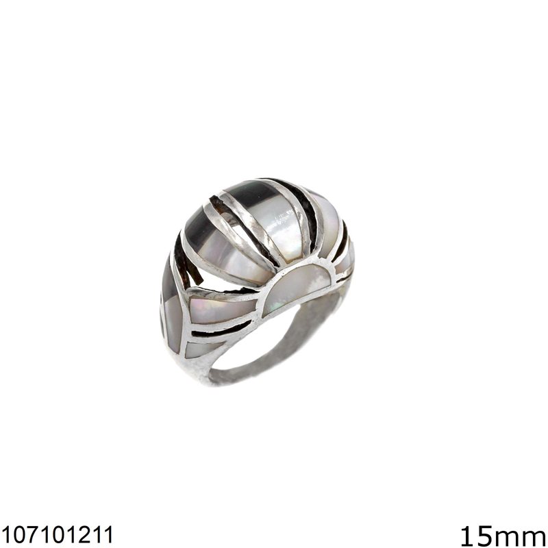 Δαχτυλίδι Ασημένιο 925 Πομπέ με Φίλντισι 15mm