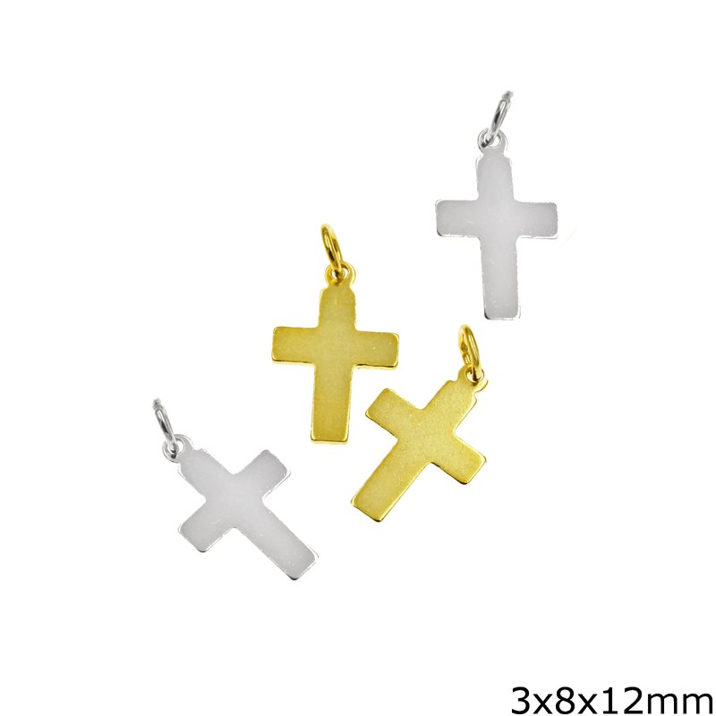 Silver 925 Stamped Pendant Cross 3x8x12mm