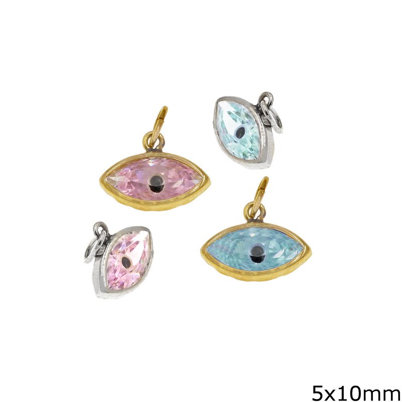 Gold Pendant with Zircon Evil Eye 5x8mm K14 0.4gr