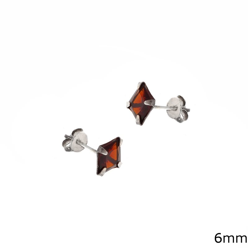 Σκουλαρίκια Ασημένια 925 με Τετράγωνο Ζιργκόν 6mm