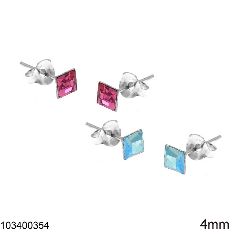 Silver 925 Earrings with Square Rhinestone 4mm