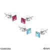 Silver 925 Earrings with Square Rhinestone 4mm