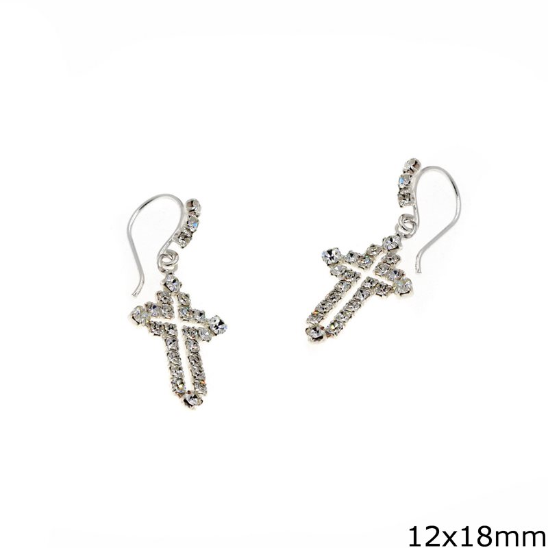 Silver 925 Earrings Cross with Rhinestones 12x18mm