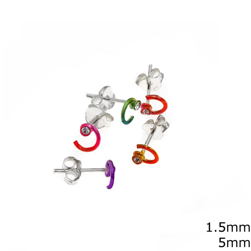Silver 925 Twisted Earrings with Rhinestone 1.5mm and Enamel 5mm