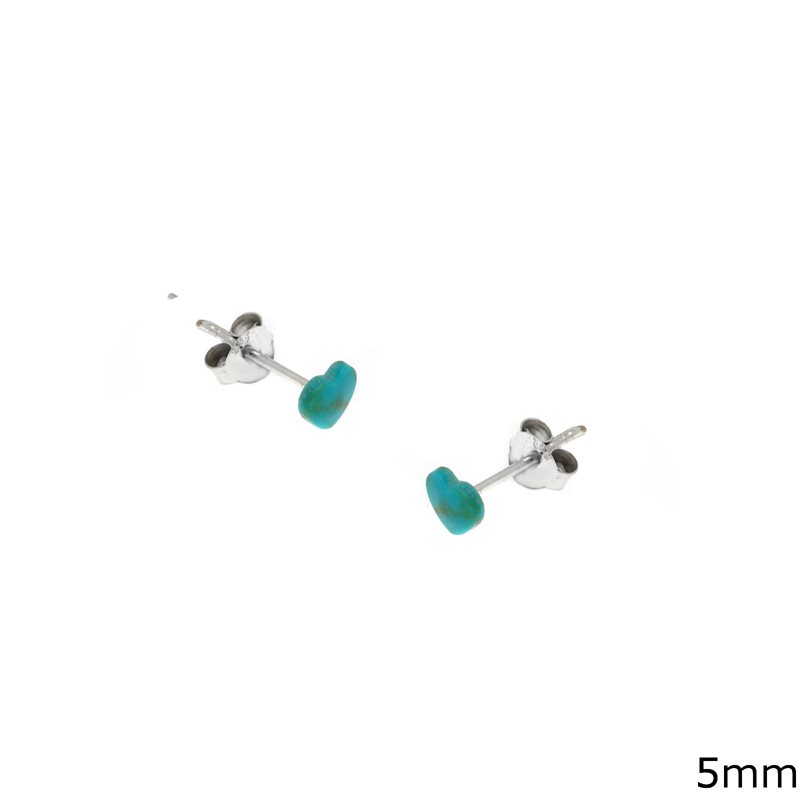 Silver 925 Earrings Heart with Turquoise Stone 5mm