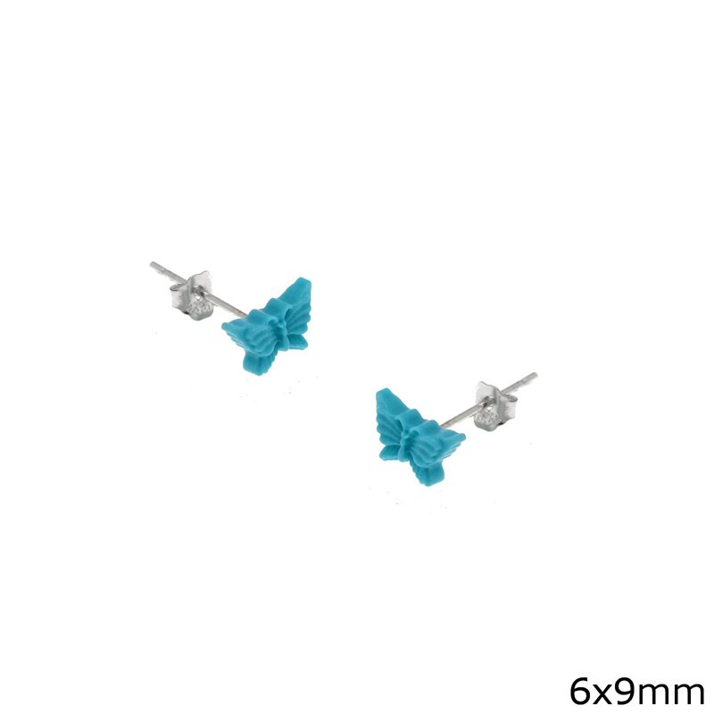 Silver 925 Earrings Butterfly with Turquoise Pasta 6x9mm