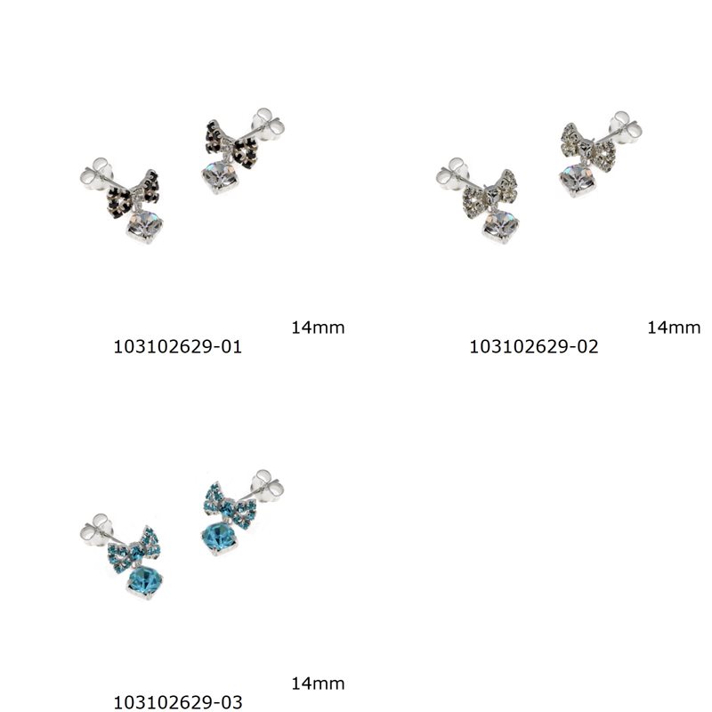 Silver 925 Earrings Ribbon with Rhinestones 14mm