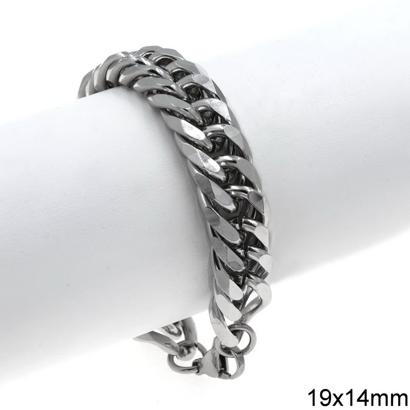 Stainless Steel Diamond Cut Gourmette Chain Bracelet 19x14mm