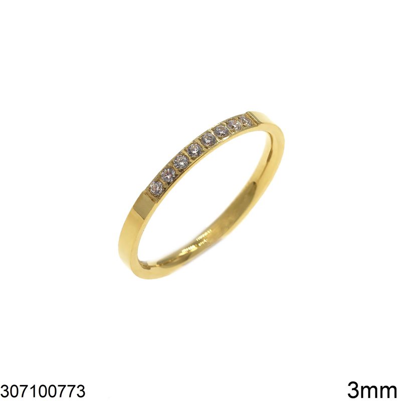 Stainless Steel Ring with Zircon 3mm