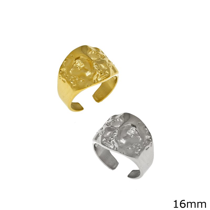 Stainless Steel Open Ring with Embossed Face 16mm