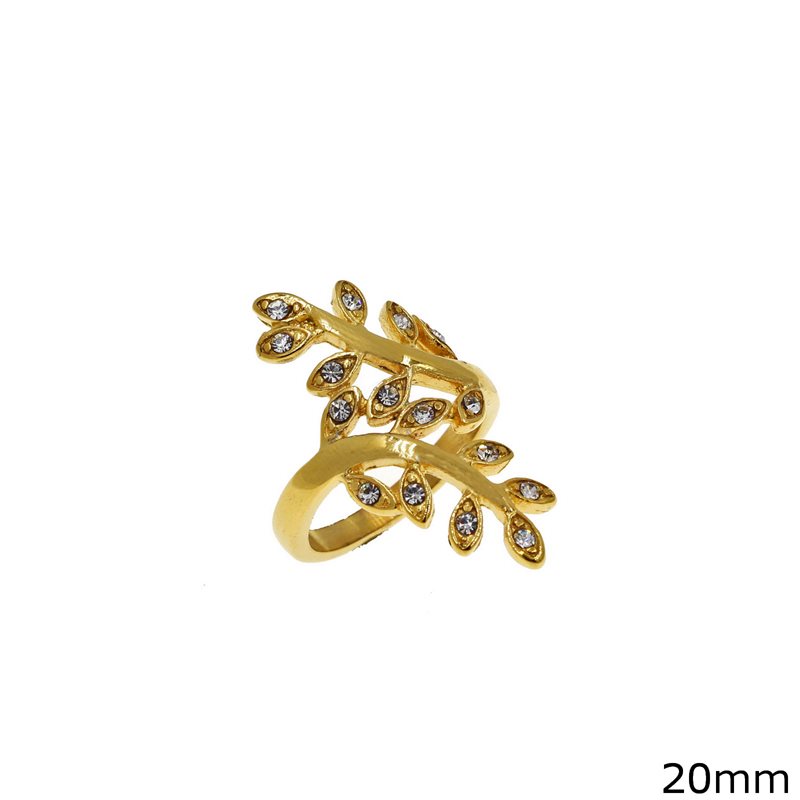 Stainless Steel Ring with Branches and Stones 20mm