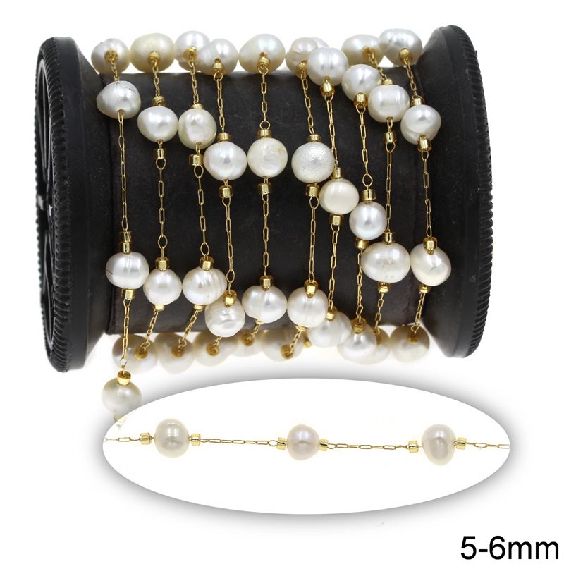 Stainless Steel Chain with Baroque Bead 5-6mm
