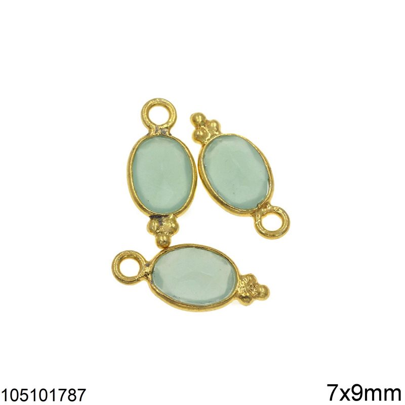 Silver 925 Oval Pendant Stone with Balls 7x9mm