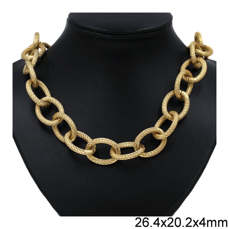 Aluminium Textured Oval Link Chain 26.4x20.2x4mm, Gold color