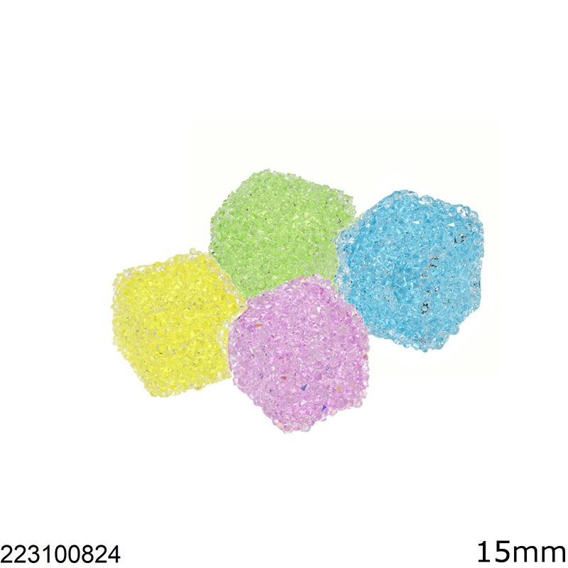 Plastic Cube Shamballa Bead 15mm 