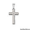 Stainless Steel Pendant Double Cross with Jesus Christ and Blessings 6x20x35mm