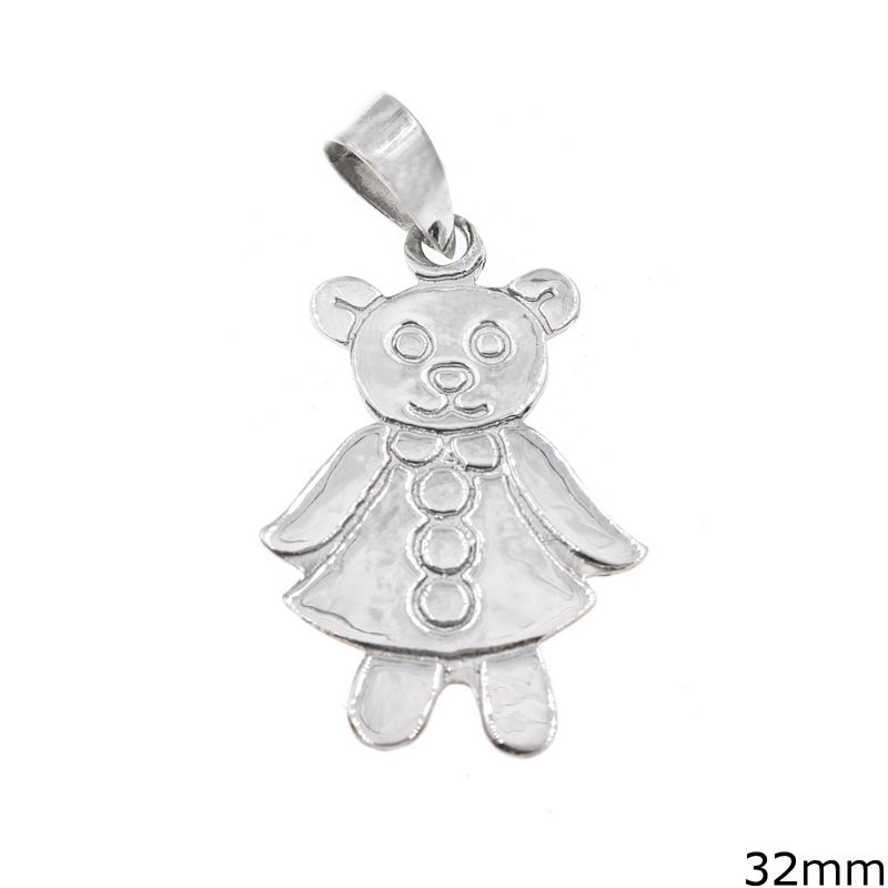 Silver 925 Stamped Pendant Bear with Dress 32mm