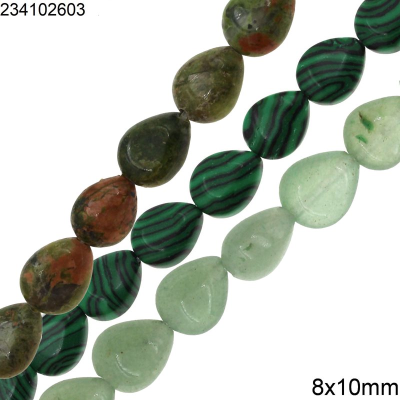 Semi Precious Stone Pearshape Flat Beads 8x10mm