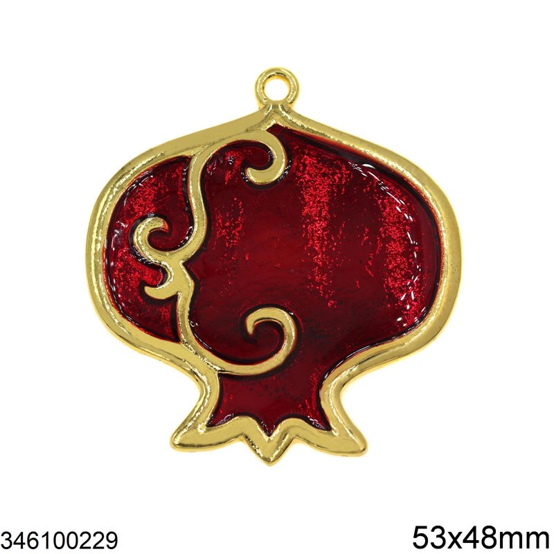 Γούρι Διακοσμητικό Χυτό Κρεμαστό Ρόδι με Σμάλτο Κόκκινο 53x48mm, Κόκκινο Επίχρυσο NF