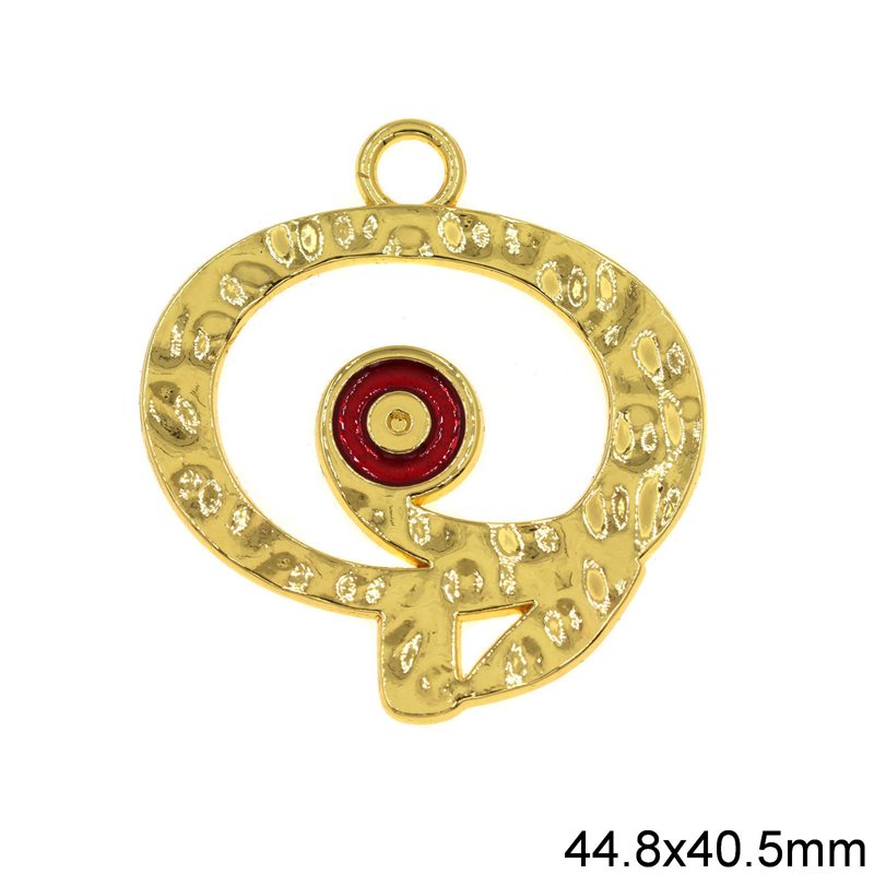 New Years Lucky Charm Hammered Pomegranate with Red Enamel 44.8x40.5mm, Gold plated NF 