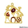 New Years Lucky Charm House with Red Enamel 58x53.5mm, Gold plated NF