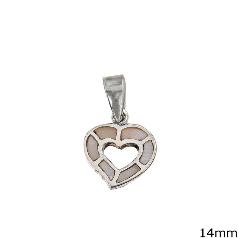 Silver 925 Pendant Heart Outline Style wth Mop-shell 14mm