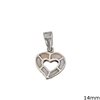 Silver 925 Pendant Heart Outline Style wth Mop-shell 14mm