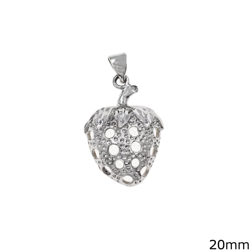 Silver 925 Pendant Lacy Strawberry Rhodium Plated 20mm