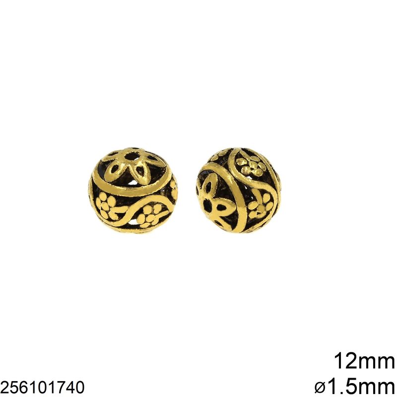 Casting Hollow Bead 12mm with Hole 1.5mm ,Antique gold plated NF (2.05gr)